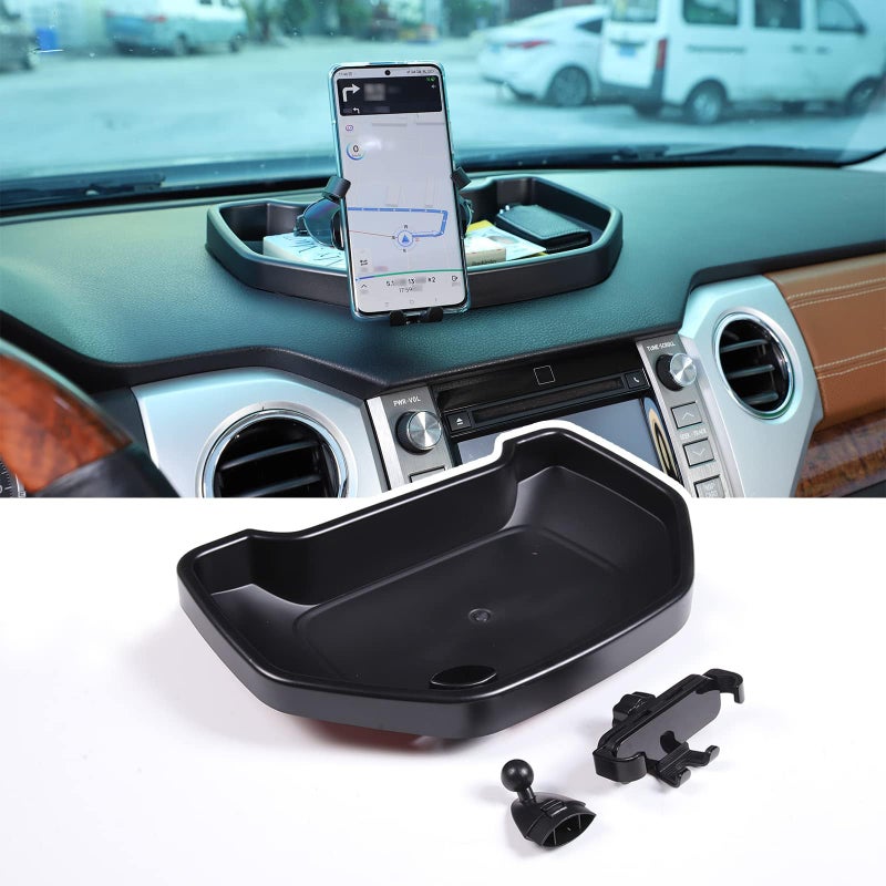 LLKUANG Black ABS Car Center Console Dash Table Storage Tray Fit for Toyota Tundra 20142021 Instrument Organizer Vertical Placement Phone Holder Cradle Accessorieswith Mobile Phone HolderB - Image 2