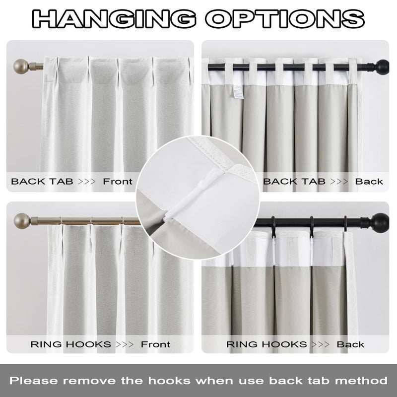 DUALIFE Greyish White Blackout Curtains  Pinch Pleated Folding Accordion Curtains with Hooks 2 Panels  Room Darkening Linen Blended Window Drapes for Bedroom 40 by 84 Inch Length 2 Burg - Image 3