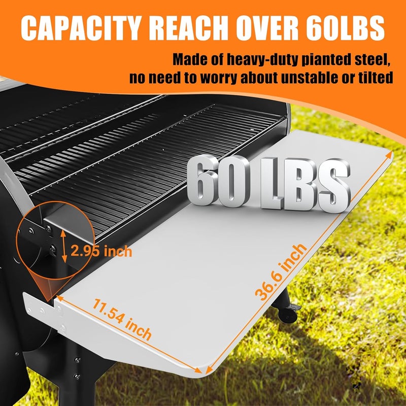 Utheer Folding Front Shelf for Traeger Pro 34, Century 885, Texas Elite 34 Pellet Grills, BAC363 Grill Accessory 37" x 12", Heavy-Duty Steel Table Supports 60 LBS, Foldable Prep & Storage Station - Image 4
