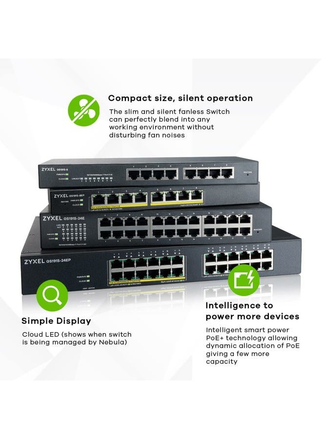 Zyxel 24-Port GbE Smart Hybrid Mode Switch | Standalone or Nebula Cloud | Rackmount | Fanless [GS1915 - 24E] - Image 5