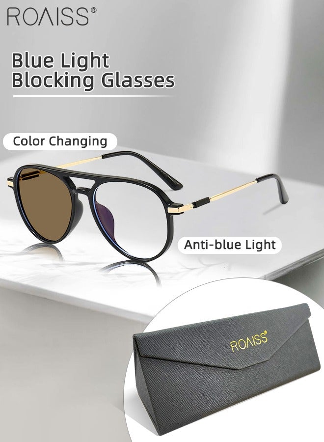 roaiss Blue Light Blocking Glasses Anti UV and Glare Blue Light Filter Computer Glasses Aviator Color Changing Eyewear for Men Women Black Gold 52mm  - Image 1