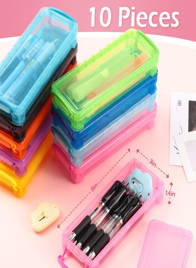 Glenmal 10 Packs Plastic Pencil Box Stackable Pencil Case Bulk Crayon Box with Snap Tight Lid Plastic Brush Painting Storage Organizer for School Office Home Supplies (Colorful) - Image 2