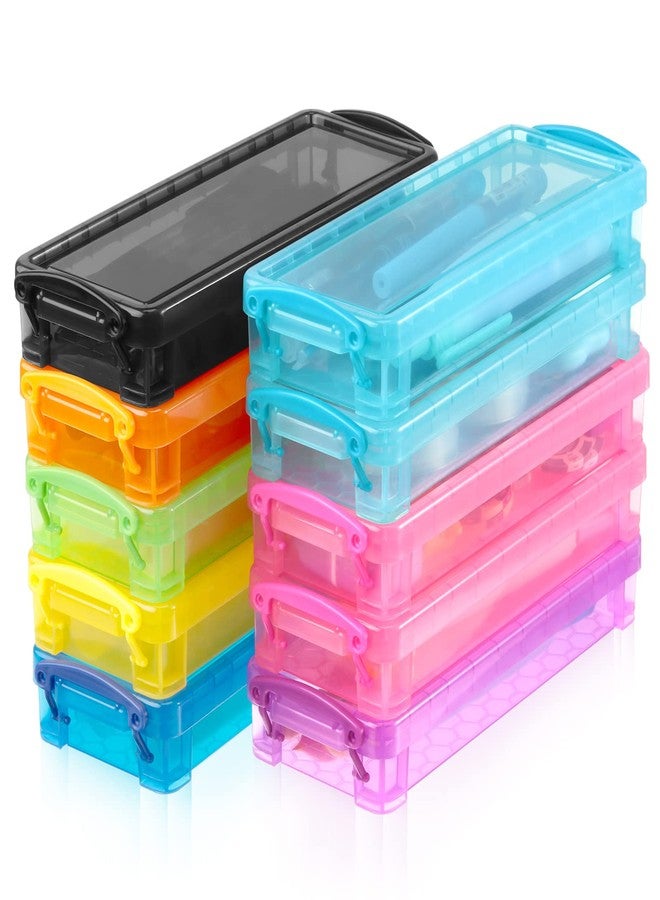Glenmal 10 Packs Plastic Pencil Box Stackable Pencil Case Bulk Crayon Box with Snap Tight Lid Plastic Brush Painting Storage Organizer for School Office Home Supplies (Colorful) - Image 1