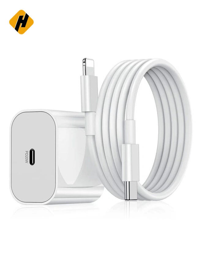 20W Type-C PD Super Fast Charger Wall Adapter [with 1M Type C to Lightening Cable] for Quick Charge 3.0 & Power Delivery 3.0 Compatible for iPhone 13/13 Mini/13 Pro Max/12/12 Pro Max, iPad Mini/Pro,
