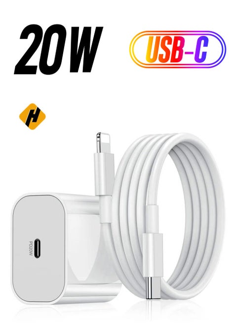 20W Type-C PD Super Fast Charger Wall Adapter [with 1M Type C to Lightening Cable] for Quick Charge 3.0 & Power Delivery 3.0 Compatible for iPhone 13/13 Mini/13 Pro Max/12/12 Pro Max, iPad Mini/Pro,