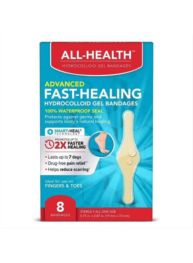 Advanced Fast Healing Hydrocolloid Gel Bandages, Fingers & Toes, 8 ct | 2X Faster Healing for First Aid Blisters or Wound Care