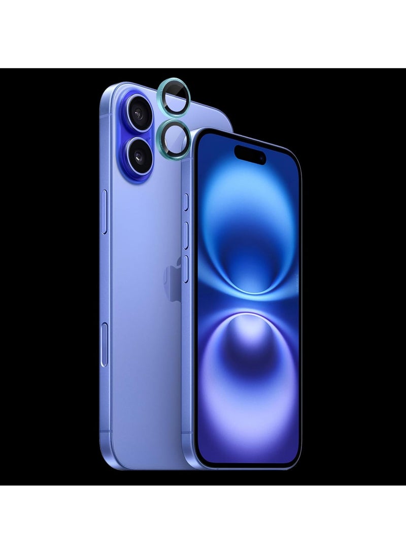 Camera Lens Protector for iPhone 16plus Tempered Glass Aluminum Ring Cover, HD Clear, iPhone Camera Design Matching, Anti-Reflection, Anti-Scratch, Full Set (cyan) - Image 1