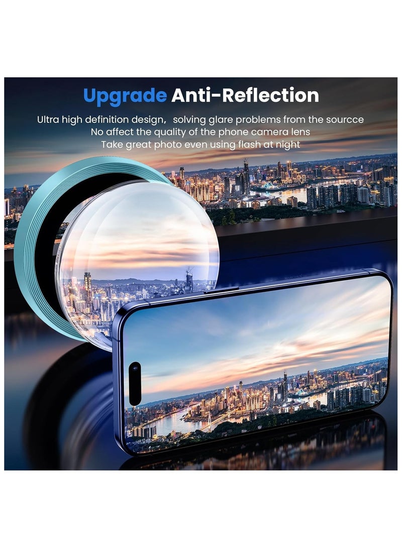 Camera Lens Protector for iPhone 16plus Tempered Glass Aluminum Ring Cover, HD Clear, iPhone Camera Design Matching, Anti-Reflection, Anti-Scratch, Full Set (cyan) - Image 3