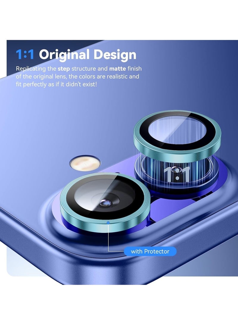 Camera Lens Protector for iPhone 16plus Tempered Glass Aluminum Ring Cover, HD Clear, iPhone Camera Design Matching, Anti-Reflection, Anti-Scratch, Full Set (cyan) - Image 4