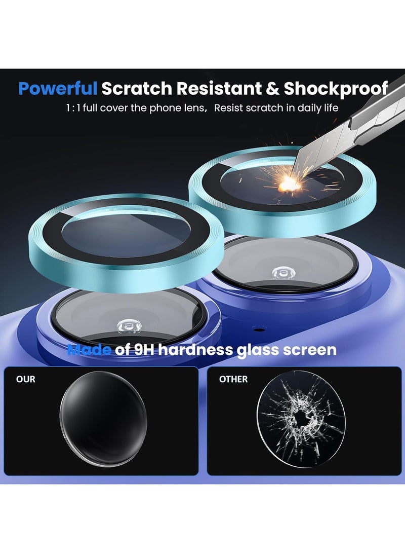 Camera Lens Protector for iPhone 16plus Tempered Glass Aluminum Ring Cover, HD Clear, iPhone Camera Design Matching, Anti-Reflection, Anti-Scratch, Full Set (cyan) - Image 5
