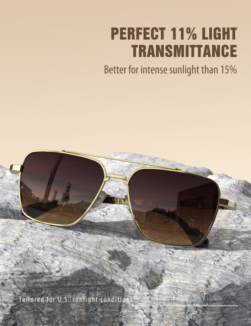 LUENX Aviator Sunglasses for Men Women Polarizedï¼ŒSquare Polygon Gradient Brown Lens Gold Metal Frame 58MM - Image 4