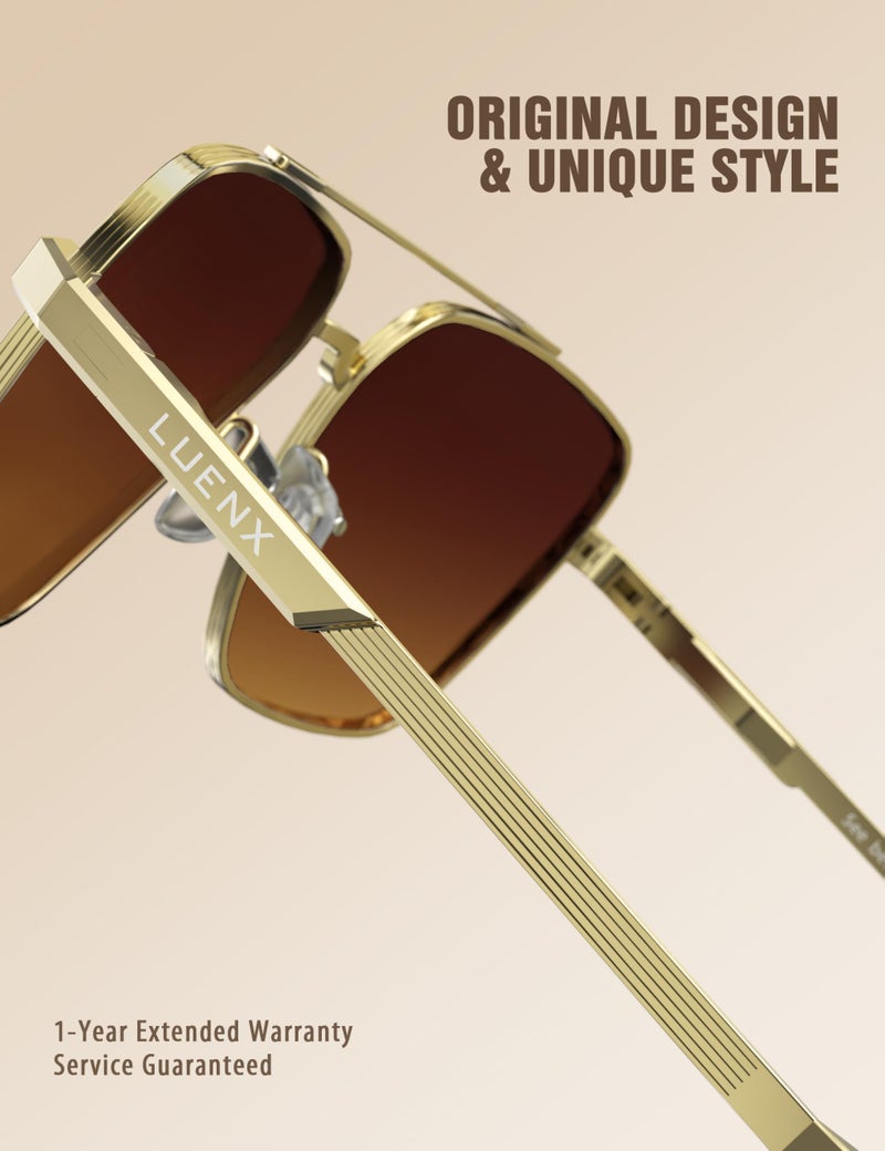 LUENX Aviator Sunglasses for Men Women Polarizedï¼ŒSquare Polygon Gradient Brown Lens Gold Metal Frame 58MM - Image 5