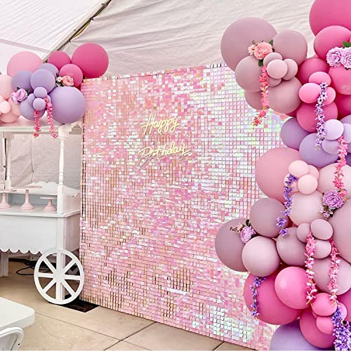 COKAOBE Iridescent Pink Shimmer Wall Backdrop, 24PCS Square Sequin Shimmer Backdrop Panel, Photo Backdrops for Birthday, Anniversary, Wedding, Graduation & Bachelorette Party Decoration - Image 5