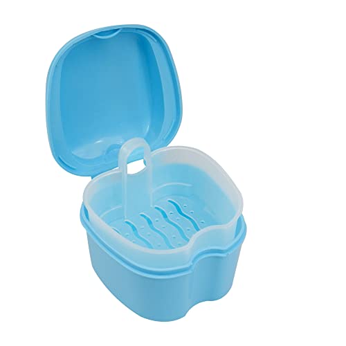 Dentosmile Denture Box in Light Blue Color - Dental Orthodontic Retainer Case | Teeth Storage Box, Denture Storage Case Fake Tooth Holder with Strainer (1) - Image 1