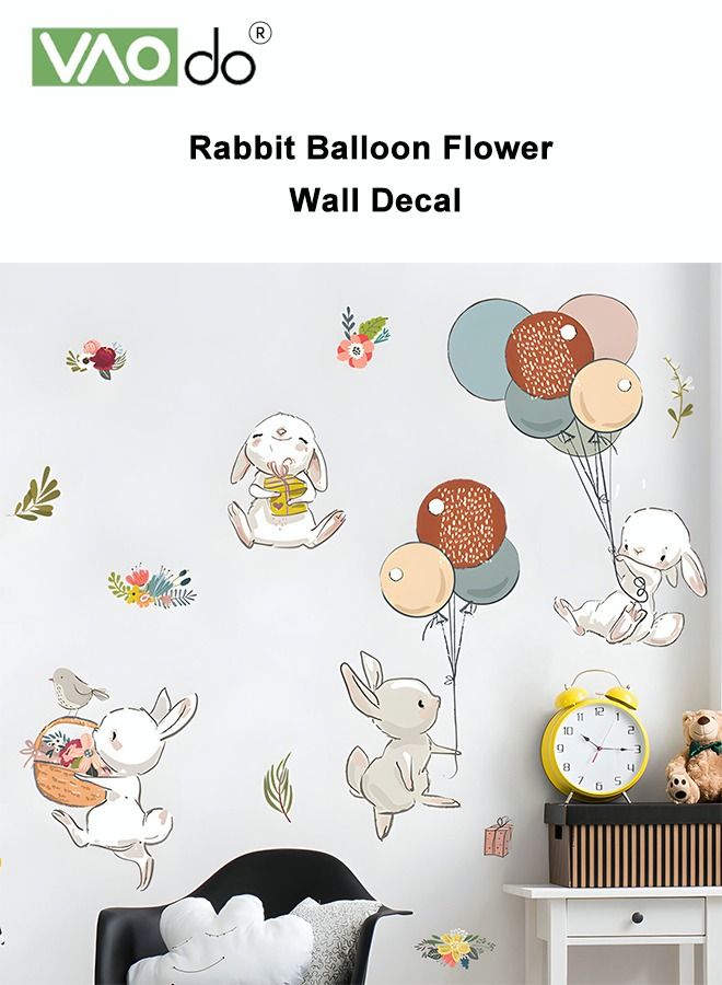 VAOdo Printed Wall Sticker Bunny Balloon Flower Children'S Room Decoration Pvc Waterproof Wall Sticker Porch Bedroom Living Room Decoration Wall Sticker - Image 3