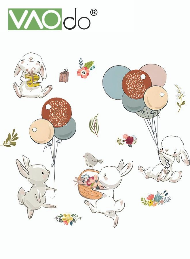 VAOdo Printed Wall Sticker Bunny Balloon Flower Children'S Room Decoration Pvc Waterproof Wall Sticker Porch Bedroom Living Room Decoration Wall Sticker - Image 1