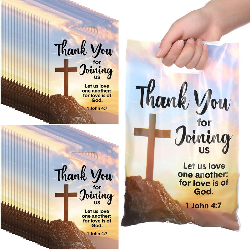 Panelee 50 Pcs Welcome to Our Church Bags Religious Plastic Brochure Church Gift Christian Cross Goody Treat Bags with Handles for Vbs Party Supplies Party Favor Decoration - Image 1