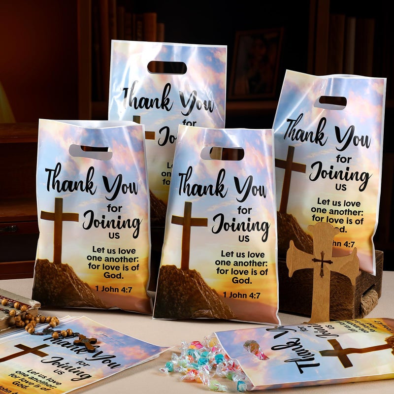 Panelee 50 Pcs Welcome to Our Church Bags Religious Plastic Brochure Church Gift Christian Cross Goody Treat Bags with Handles for Vbs Party Supplies Party Favor Decoration - Image 3