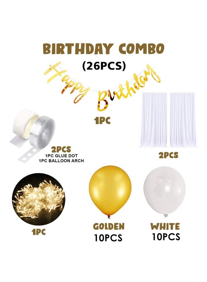 Party Propz Birthday Decoration Kit - 26 Pcs, Happy Birthday Decoration Kit for Husband Wife, Canopy Tent for Decorations, White Golden Balloons for Decor With White Net - Image 2