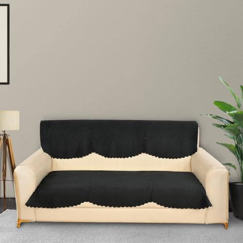 Yellow Weaves 3 Seater Self Design Quilted Sofa Cover, Seat & Back Cover, Color - Black - Velvet - Image 5