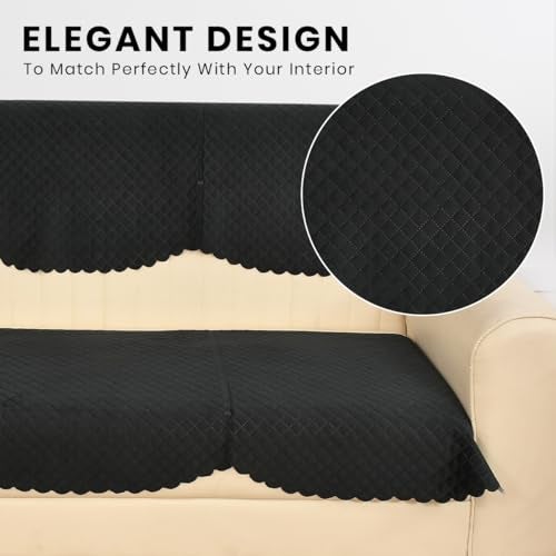 Yellow Weaves 3 Seater Self Design Quilted Sofa Cover, Seat & Back Cover, Color - Black - Velvet - Image 2