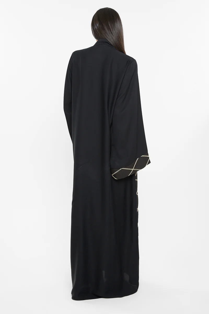 NUKHBAA A casual abaya with square patterned embroidery detail.-AJ114A