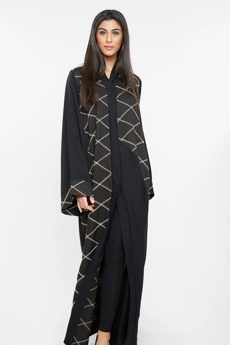 NUKHBAA A casual abaya with square patterned embroidery detail.-AJ114A