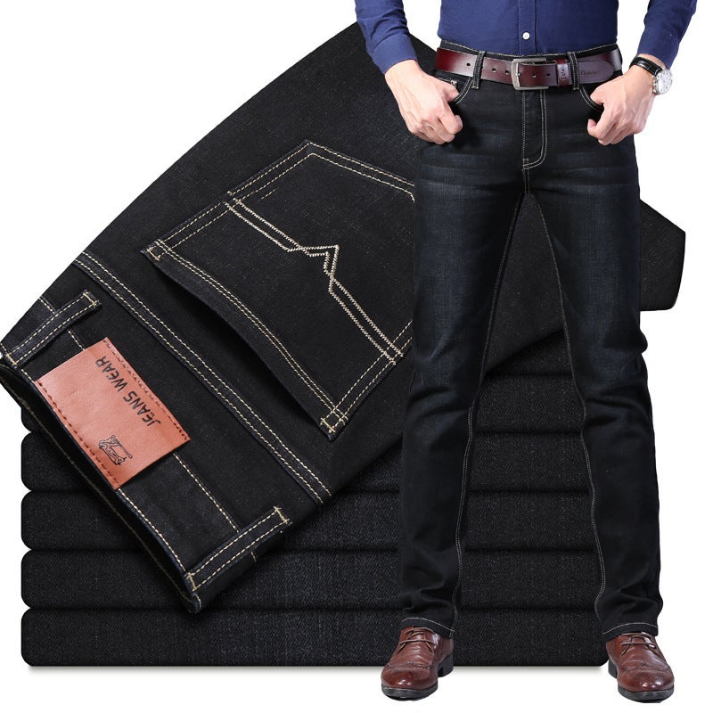 2025 New Mens Jeans Spring and Autumn Loose Straight Trousers Youth Popular Casual Stretch Boys Pants 009-1#Black 