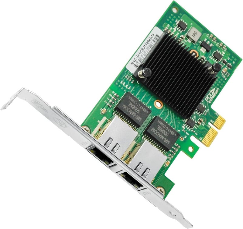 بطاقة شبكة نطاق غيغابت من NALACAL مزودة بشريحة Intel I350 ومنفذين RJ45 مزدوجين، بتقنية PCI Express 2.1، وتتميز بتصميم منخفض الارتفاع، مناسبة لأنظمة Windows/Windows Server/Linux. مقارنة ببطاقة الشبكة Intel I350-T2. - Image 1