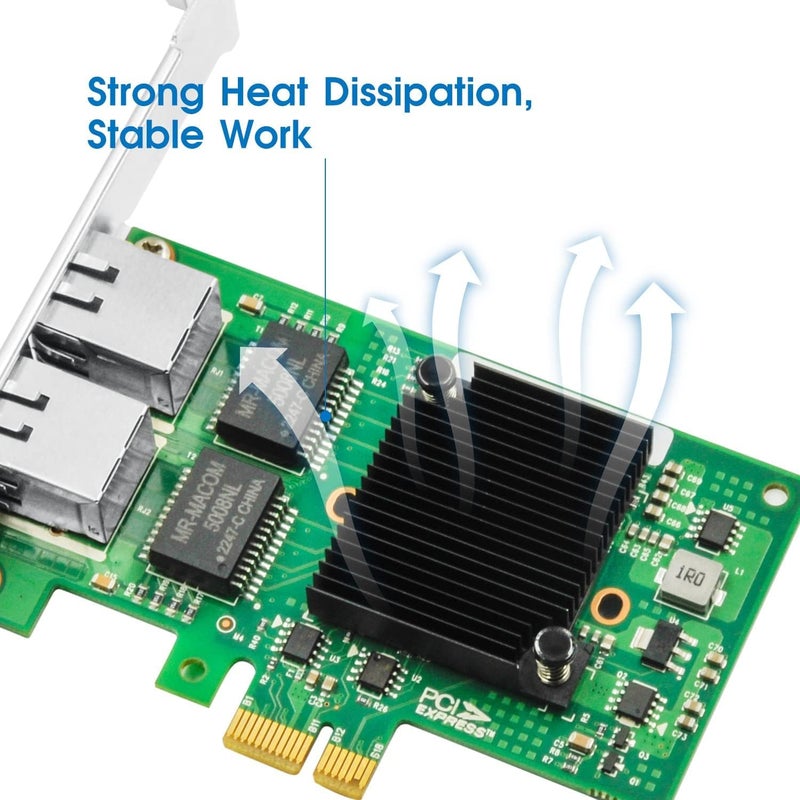بطاقة شبكة نطاق غيغابت من NALACAL مزودة بشريحة Intel I350 ومنفذين RJ45 مزدوجين، بتقنية PCI Express 2.1، وتتميز بتصميم منخفض الارتفاع، مناسبة لأنظمة Windows/Windows Server/Linux. مقارنة ببطاقة الشبكة Intel I350-T2. - Image 4