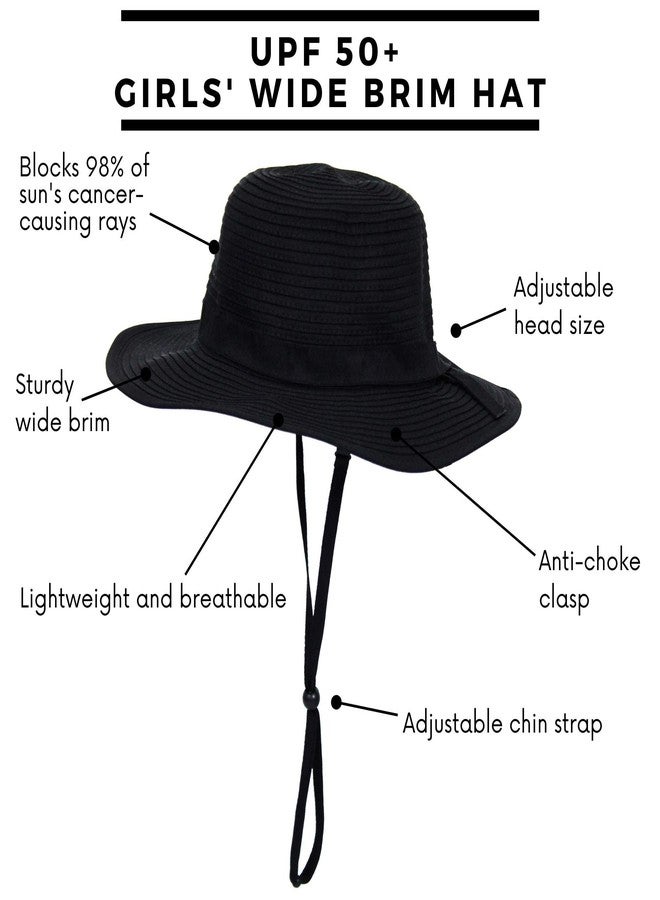 SwimZip Girls' Wide Brim Sun Hat - UPF 50+ Sun Protection Black - Image 2