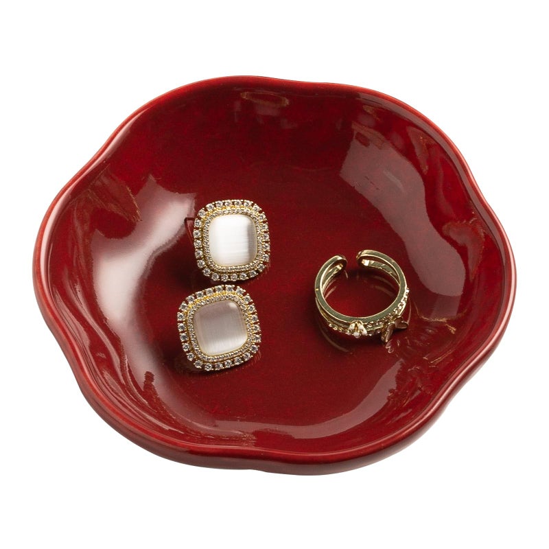 BEUNAIZER Ceramic Ring Dish Flower Jewelry Holder Dish Cute Jewelry Dish Tray Trinket Dish Small Decorative Tray Key Bowl Room Decor Aesthetic for Mom Best Friend Sister (red) - Image 1