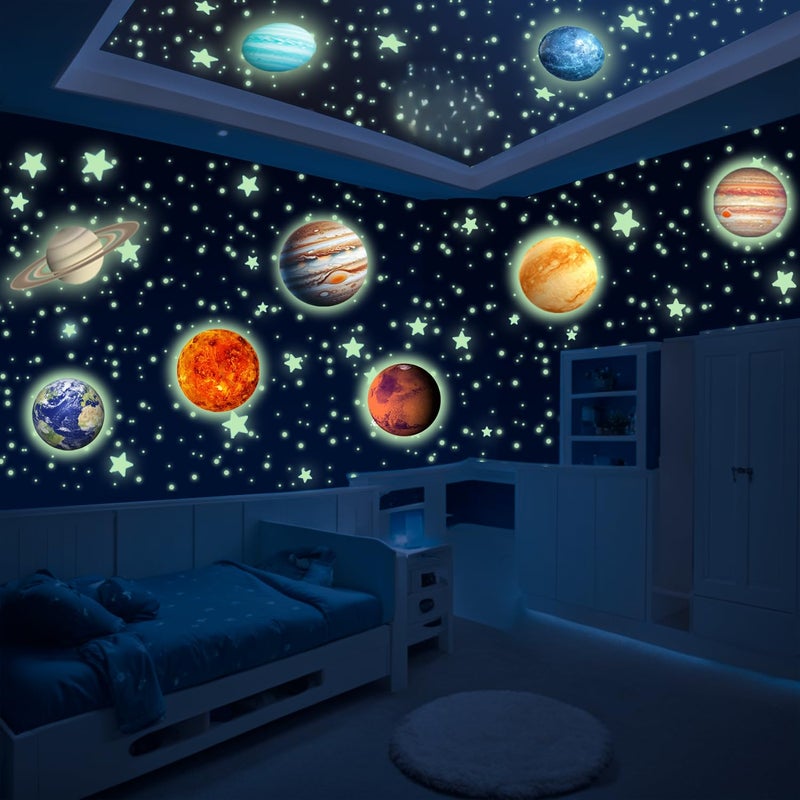 LUMOSX Glow in The Dark Stars and Planets - 534 pcs with Constellation E-Book | Solar System Wall Decal, Planet Wall Decals, Space Wall Stickers, and Space Wall Decals for Kids Room Decor (Green) - Image 1