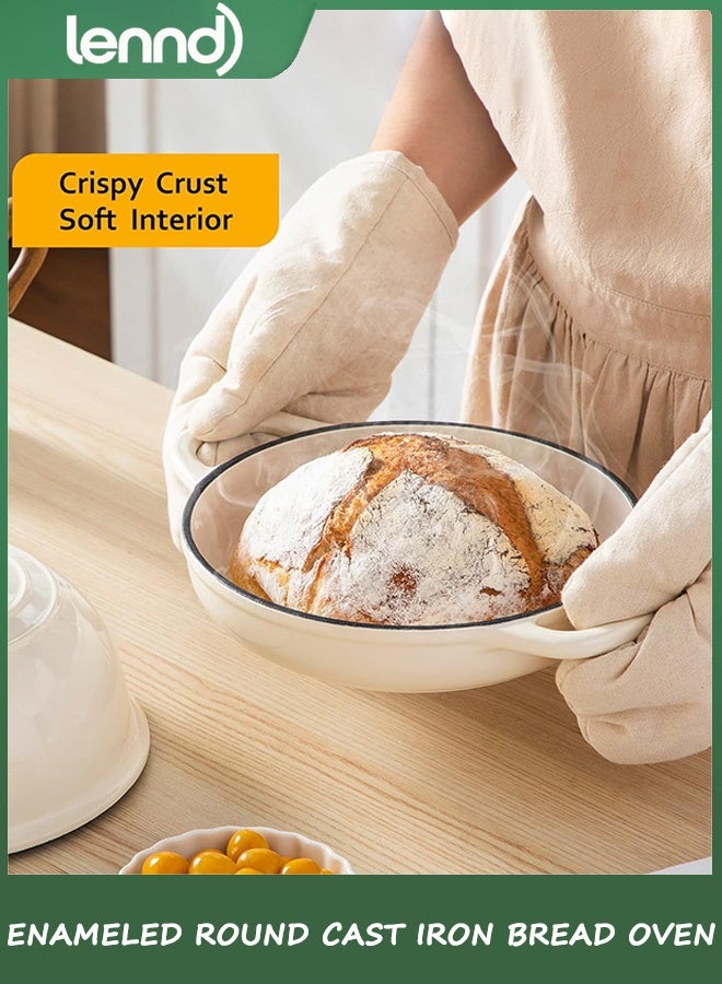 LENND Enameled Cast Iron Round Dutch Oven, 5L Round Bread Oven Pot with Dome Lid for Sourdough,Family Style Heavy-Duty Pre-Seasoned Cookware, Healthy & Safe Non-Stick, Oven & Stovetop Safe - Image 2