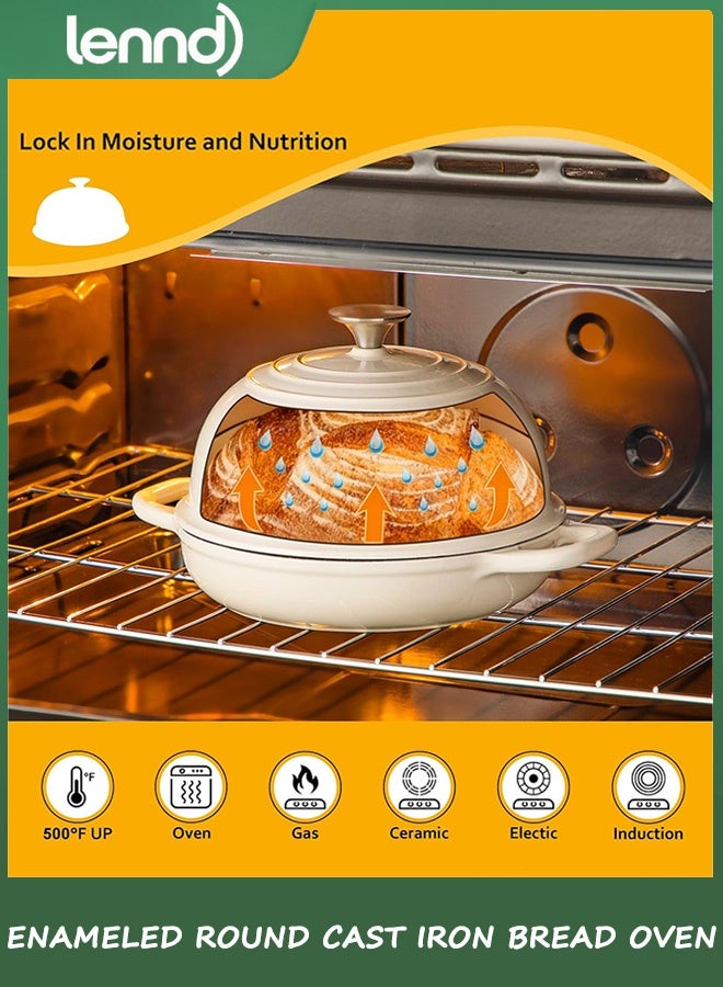 LENND Enameled Cast Iron Round Dutch Oven, 5L Round Bread Oven Pot with Dome Lid for Sourdough,Family Style Heavy-Duty Pre-Seasoned Cookware, Healthy & Safe Non-Stick, Oven & Stovetop Safe - Image 4