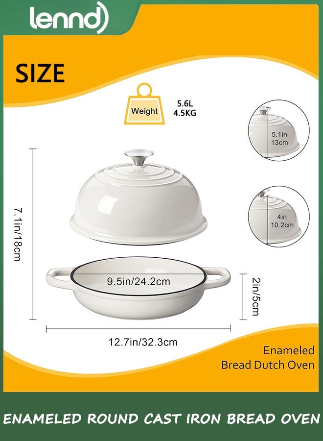 LENND Enameled Cast Iron Round Dutch Oven, 5L Round Bread Oven Pot with Dome Lid for Sourdough,Family Style Heavy-Duty Pre-Seasoned Cookware, Healthy & Safe Non-Stick, Oven & Stovetop Safe - Image 3