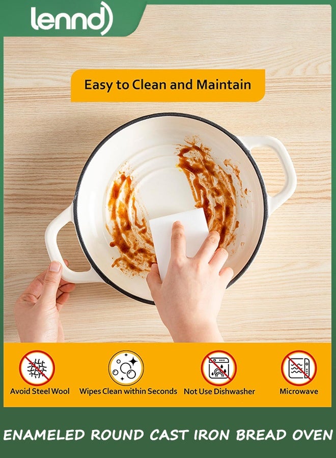 LENND Enameled Cast Iron Round Dutch Oven, 5L Round Bread Oven Pot with Dome Lid for Sourdough,Family Style Heavy-Duty Pre-Seasoned Cookware, Healthy & Safe Non-Stick, Oven & Stovetop Safe - Image 5