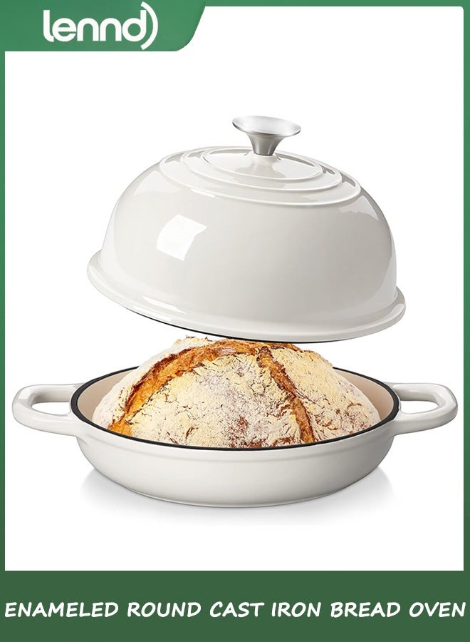 LENND Enameled Cast Iron Round Dutch Oven, 5L Round Bread Oven Pot with Dome Lid for Sourdough,Family Style Heavy-Duty Pre-Seasoned Cookware, Healthy & Safe Non-Stick, Oven & Stovetop Safe - Image 1