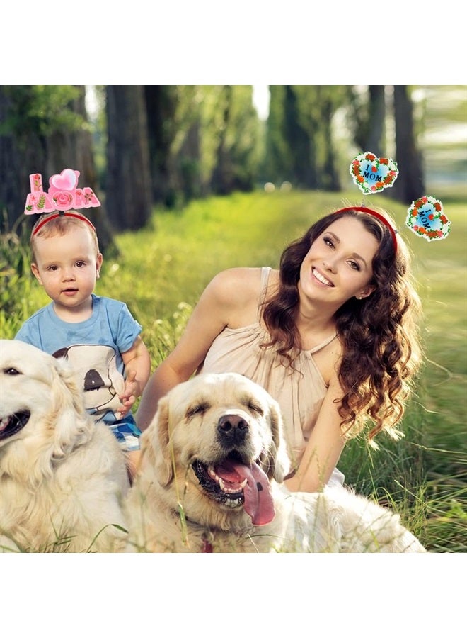 Doneace Happy Mothers Day Headband Mother's Day Hair Hoop Flowers Head Boppers Headwear Blue Heart Costume Party Decoration Floral Hair Ornament Supplies Blossom Hair Accessories Favors for Women Kids 1PCS - Image 3
