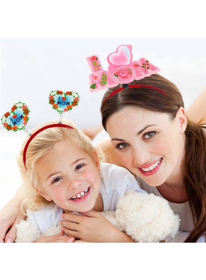 Doneace Happy Mothers Day Headband Mother's Day Hair Hoop Flowers Head Boppers Headwear Blue Heart Costume Party Decoration Floral Hair Ornament Supplies Blossom Hair Accessories Favors for Women Kids 1PCS - Image 5