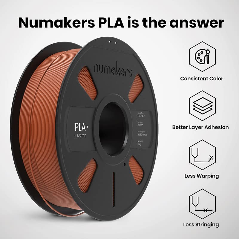 NUMAKERS PLA+ 3D Printer Filament, 1.75mm, Dimensional Accuracy +/- 0.03 mm, 1 kg Spool (2.2 lbs), Compatible with Most FDM Printers (Rust Copper) - Image 5