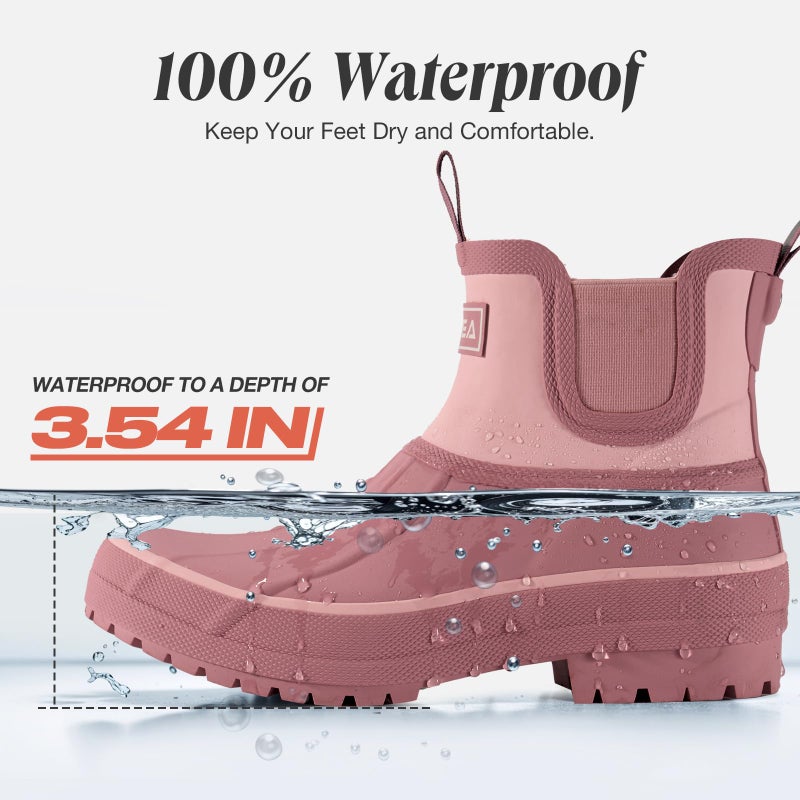 HISEA Women's Duck Chelsea Rain Boots Waterproof Short Garden Boot Outdoor Mud Boots - Image 4