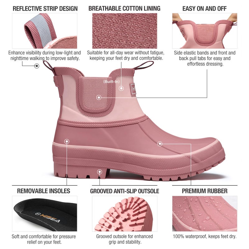 HISEA Women's Duck Chelsea Rain Boots Waterproof Short Garden Boot Outdoor Mud Boots - Image 5