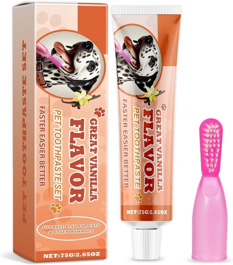 Vanilla Cat & Dog Toothpaste Set with Mini Toothbrush, Safe & Fresh Toothpaste for Cats and Dogs, Includes Toothbrush for Oral Care - Image 1