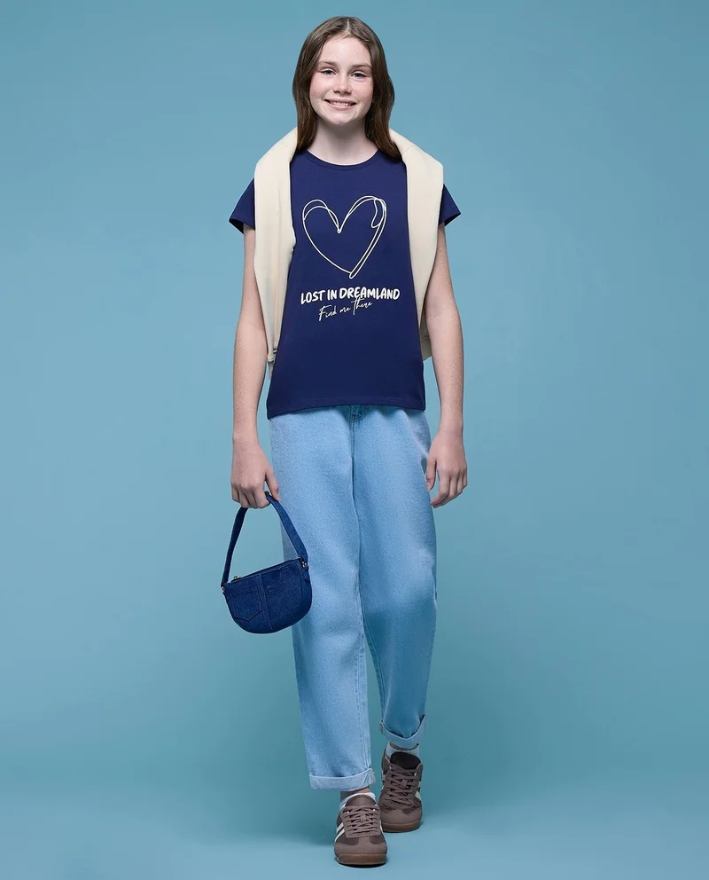 أر أند بي Printed T-Shirt with Crew Neck and Short Sleeves