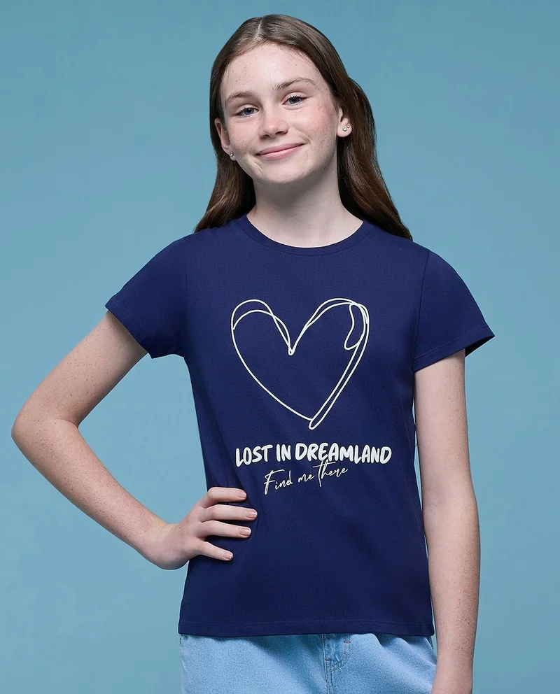 أر أند بي Printed T-Shirt with Crew Neck and Short Sleeves