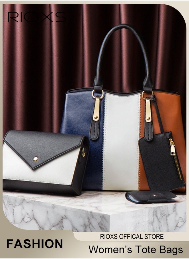 RIOXS 4 pcs Women Fashion Bags Large Capacity Satchel Purses and Handbags for Women Colour Clash Shoulder Tote Bags and Wallets  - Image 2