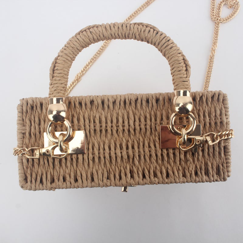 Fashion Square Box Straw Crossbody Bag for Women - Image 2