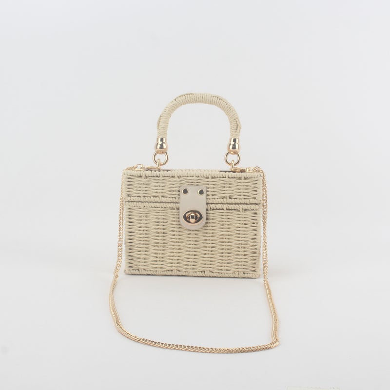 Fashion Square Box Straw Crossbody Bag for Women - Image 1