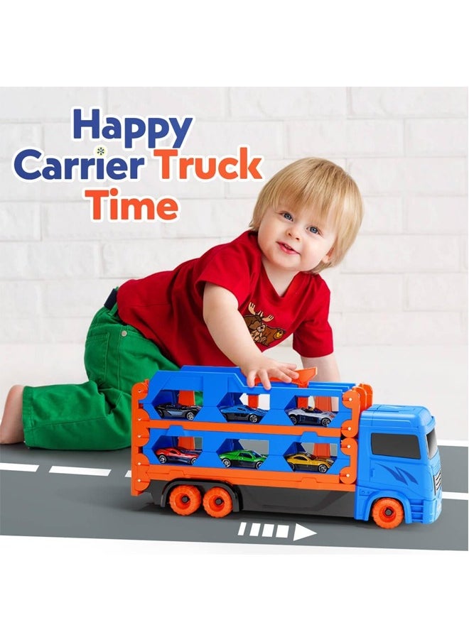 Quivlox - Toddler Transport Truck Toy for 2 3 4 5 6 Years Old Boys, 64-Inch Foldable Car Race Track for Boys Kids, Carrier Truck Race Track Toddlers Toys,Foldable 2 Layer Track Playset, 9 in 1 Die-Cast Car Carrier Truck Toy for Boys and Girls Gift - Image 1